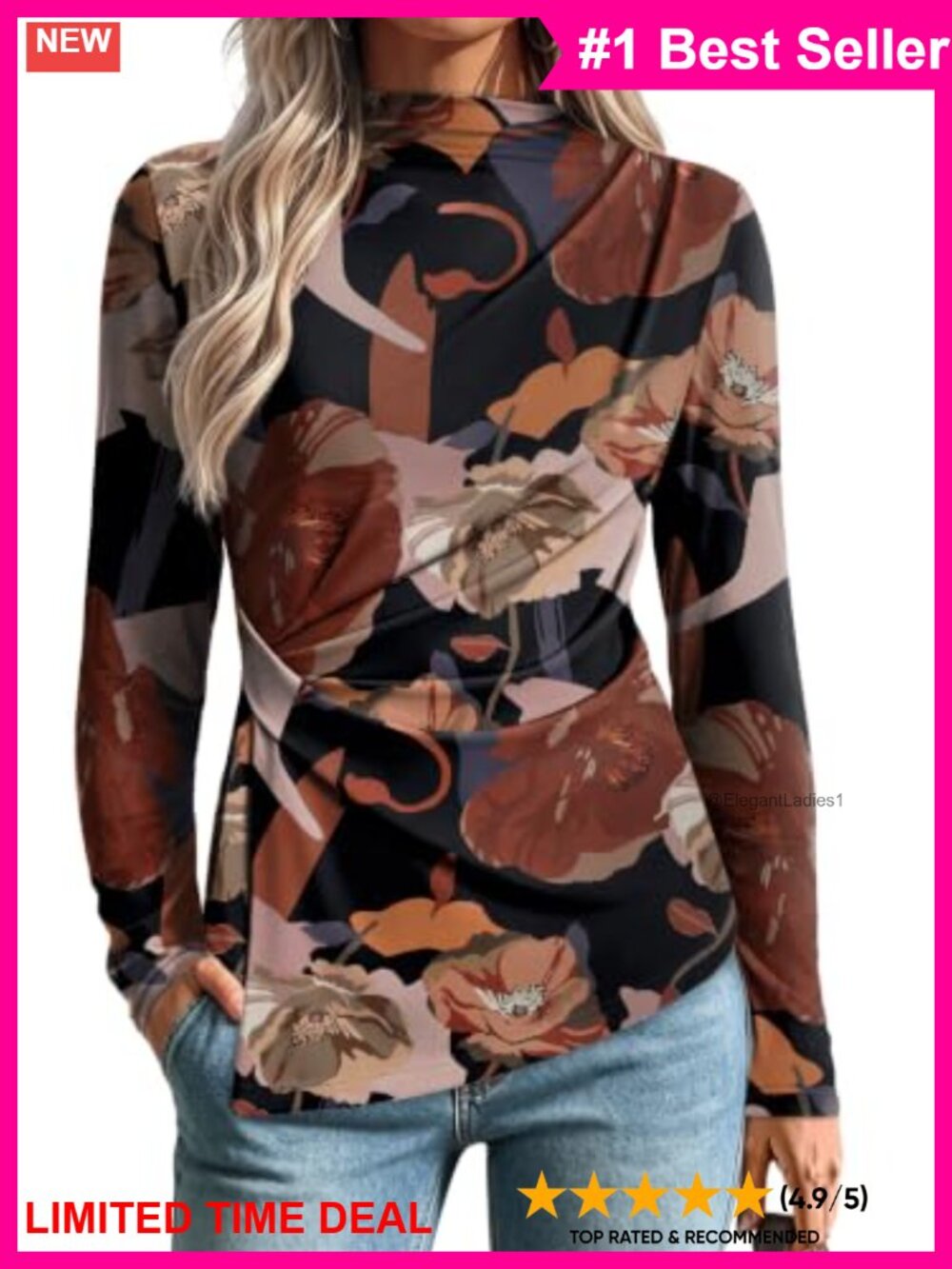Mock Neck Peplum Blouse Long Sleeve Ruched Waist Office Top